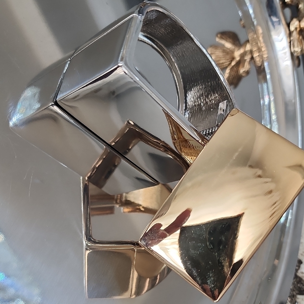 Gold Geometric Cuff Bangle - Picture 2 of 10
